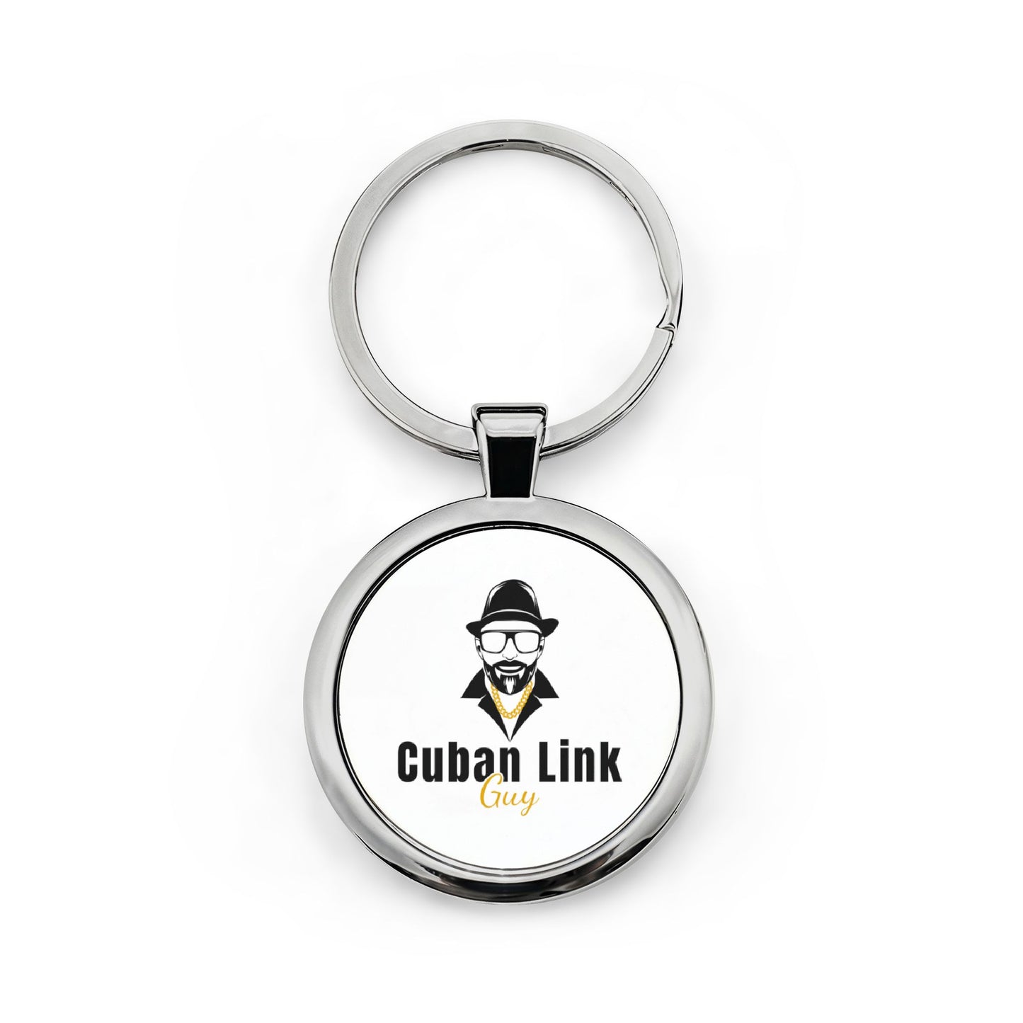 Cuban Link Guy Round Stainless Steel Keychain — Logo Metal Keyring