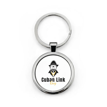 Cuban Link Guy Round Stainless Steel Keychain — Logo Metal Keyring