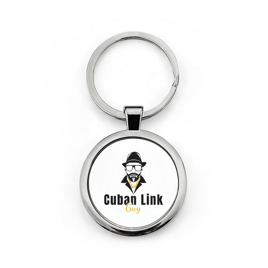 Cuban Link Guy Round Stainless Steel Keychain — Logo Metal Keyring