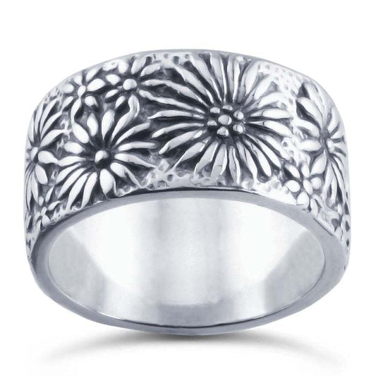 Sterling Silver Oxidized Daisy Ring